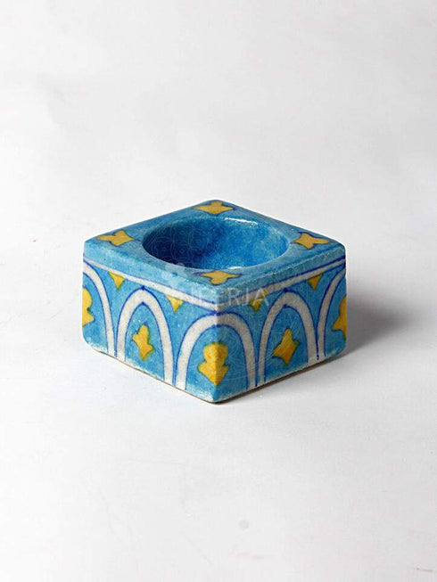White Line With Turquoise Base Tea Light Holder
